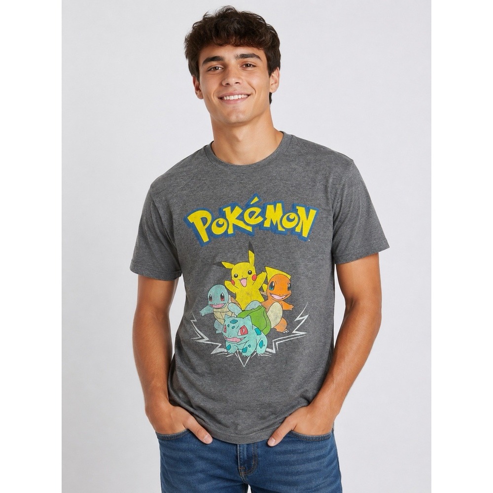 Pokemon Pikachu Charmander Squirtle Bulbasaur Graphic T Shirt Men's S